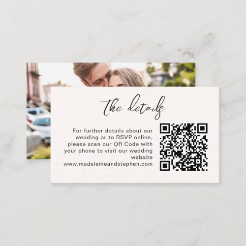 QR Code minimalist photo wedding website details Enclosure Card