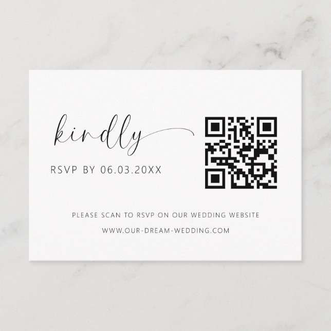 QR Code Minimalist RSVP Wedding Website Enclosure Card (Front)
