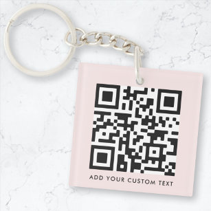 QR Code Minimalist Simple Blush Pink Custom Text Keychain