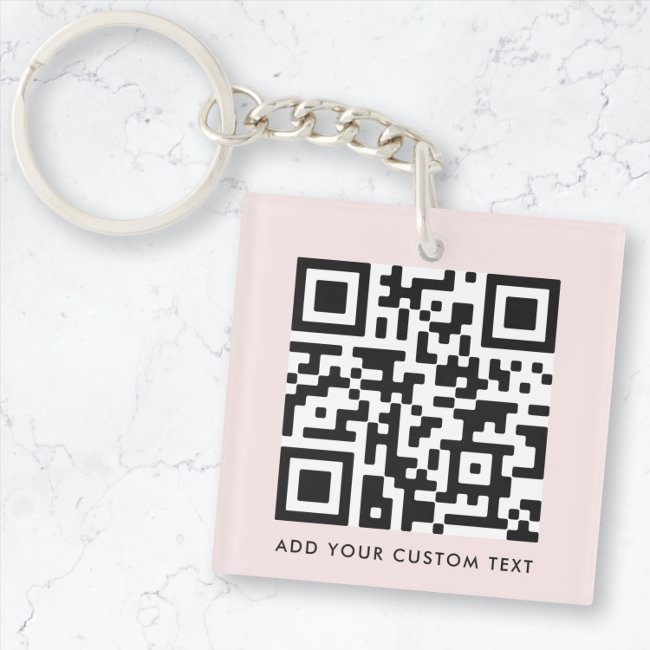 QR Code Minimalist Simple Blush Pink Custom Text Keychain