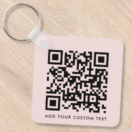 QR Code Minimalist Simple Blush Pink Custom Text Keychain