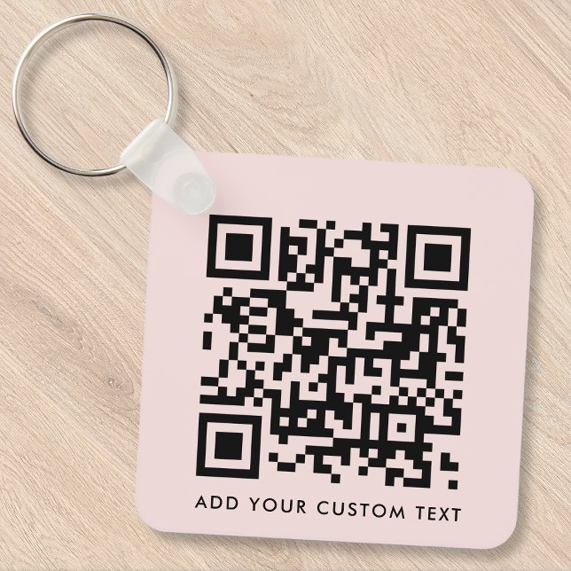 QR Code Minimalist Simple Blush Pink Custom Text   Keychain (Versatile editable keychain template with interactive QR code for business or personal use.)