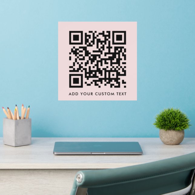 QR Code Minimalist Simple Blush Pink Custom Text Wall Decal (Home Office 2)