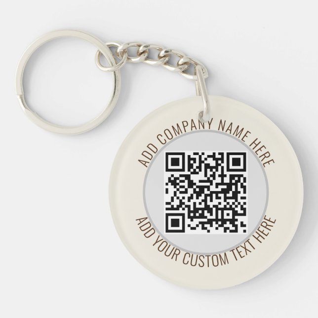 QR Code Minimalist Simple Gray Round Budget  Keychain (Front)