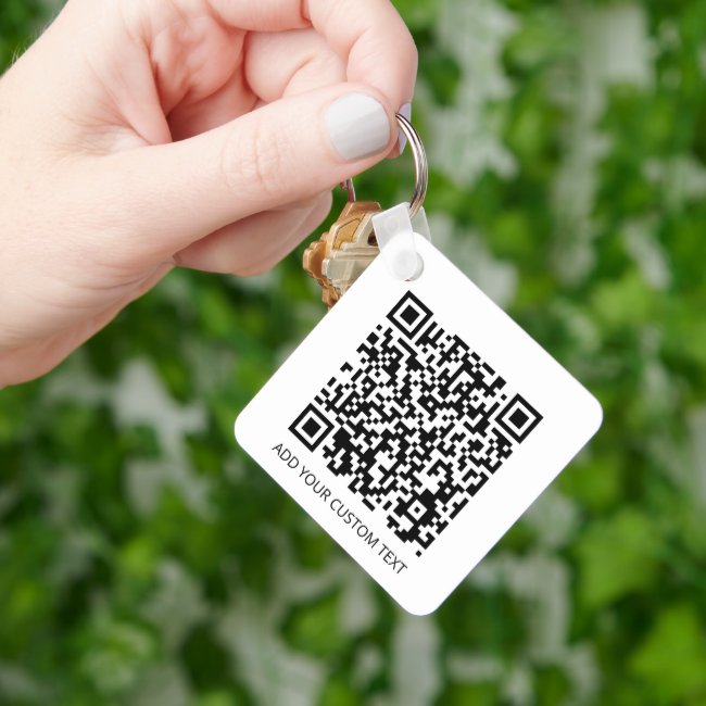 QR Code Minimalist Simple White Custom Text Logo Keychain