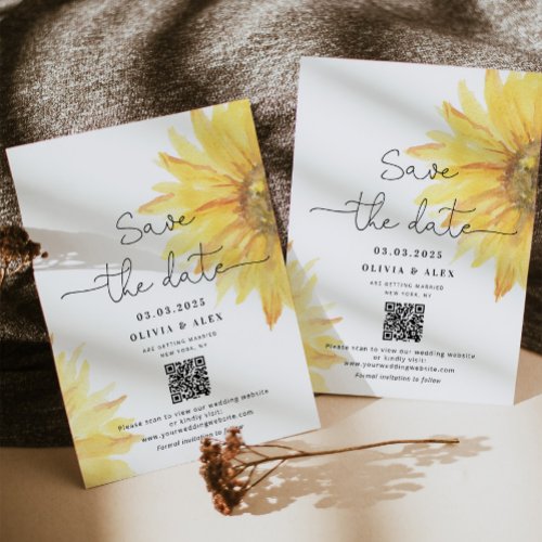 QR code Minimalist sunflowers save the date card