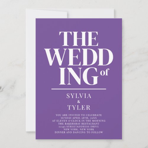QR Code Minimalist Typography Purple Wedding Invitation