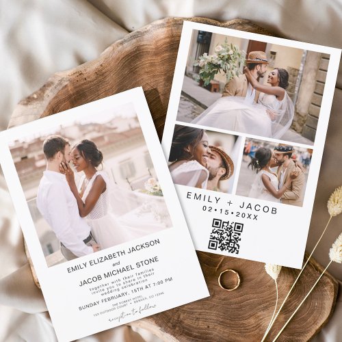 QR code Minimalist White Wedding Photo Invitation