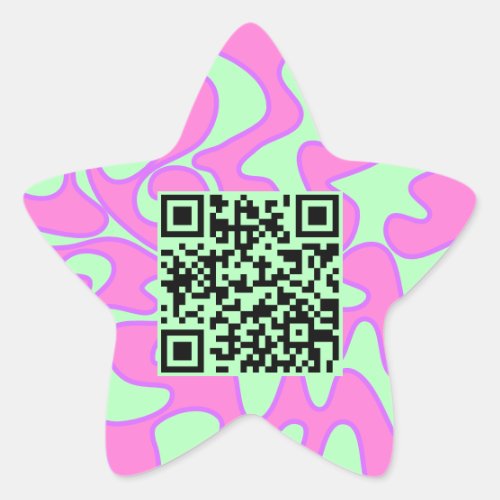 QR Code Mint Green Pink Bright Modern Cool Star Sticker