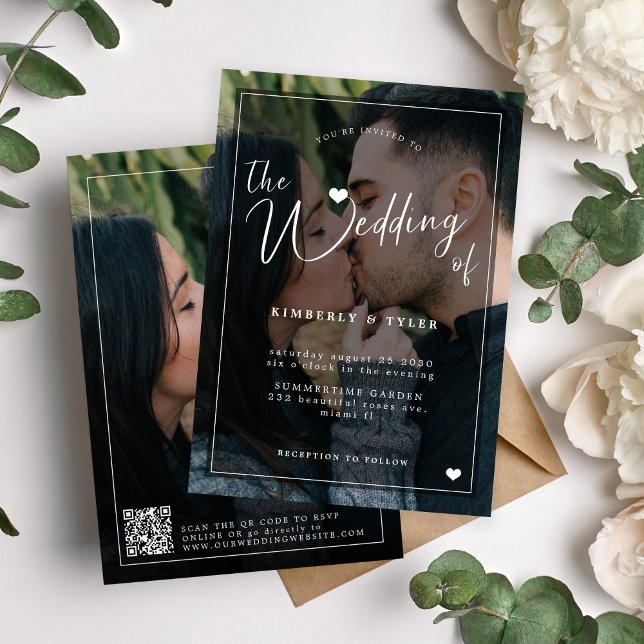 QR CODE modern 2 photo overlay black wedding Invitation (Creator Uploaded)