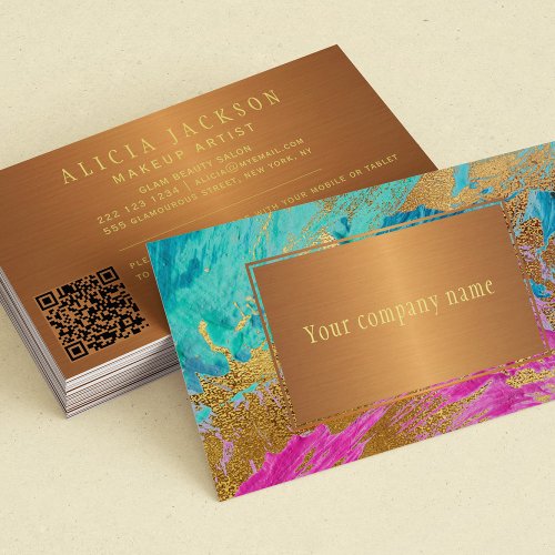 QR CODE modern abstract copper gold your name Business Card