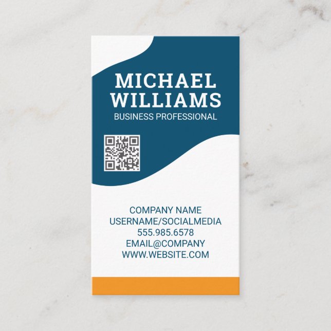 QR Code | Modern Abstract Wave Design Business Card (Front)