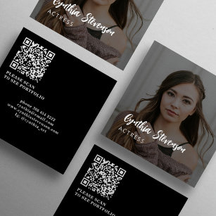 QR CODE modern actress professional photo Square Business Card