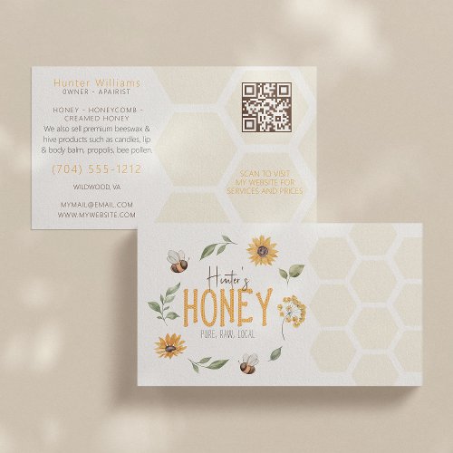 QR Code Modern Apiarist Beekeeper Wreath Honeybee  Business Card