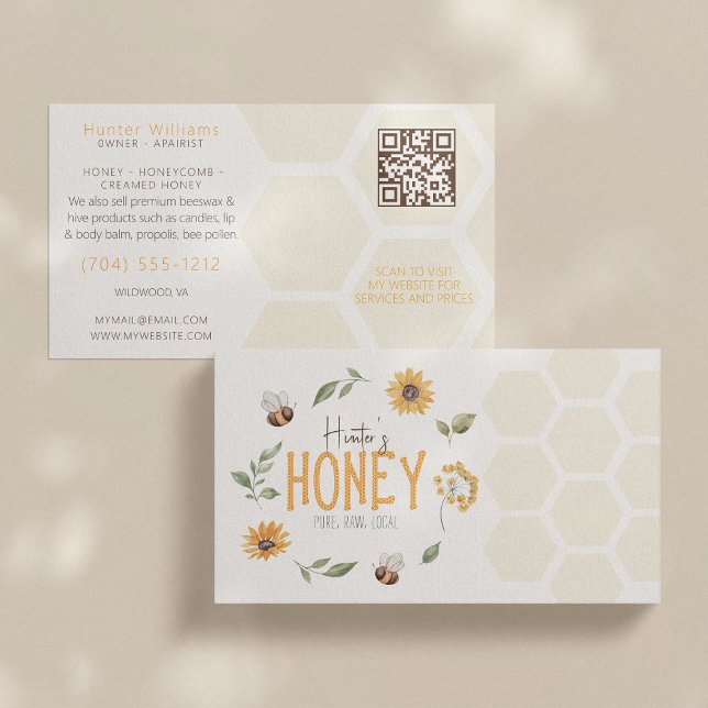 QR Code Modern Apiarist Beekeeper Wreath Honeybee  Business Card (Creator Uploaded)