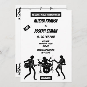 QR Code Modern Black and Withe  Music Wedding Invitation