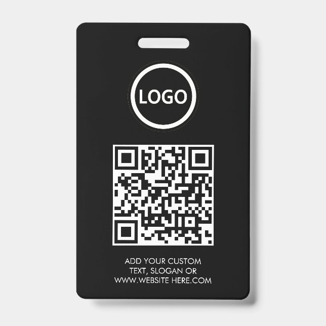 QR Code | Modern Black Business Logo Event Badge (Front)