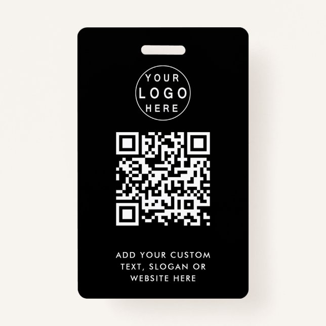 QR Code | Modern Black Business Logo Event Badge (Front)