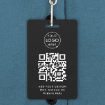 QR Code | Modern Black Business Logo Event Badge<br><div class="desc">A simple custom black business QR code badge template in a modern minimalist style which can be easily updated with your company logo,  QR code and custom text,  eg. scan me to...  #QRcode #logo #badge #business</div>