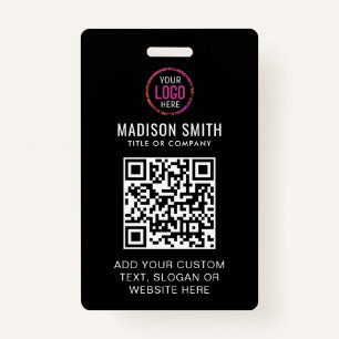 QR Code Modern Black Business Logo Event Badge