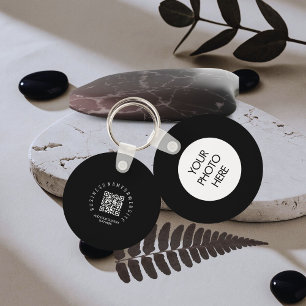 QR Code modern, Black Business logo Round Keychain