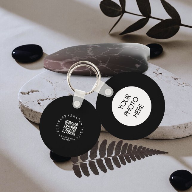 QR Code modern, Black Business logo Round Keychain (Creator Uploaded)