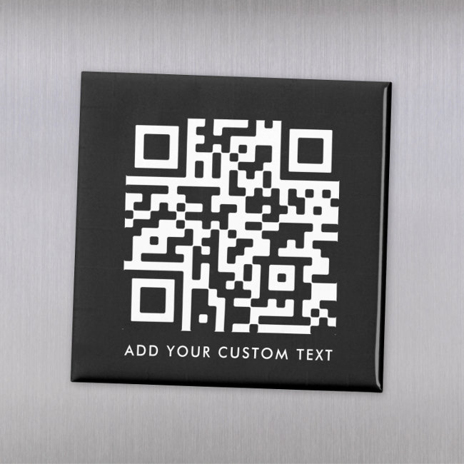 QR Code | Modern Black Custom Text Minimal Magnet