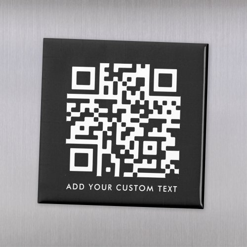 QR Code  Modern Black Custom Text Minimal Magnet
