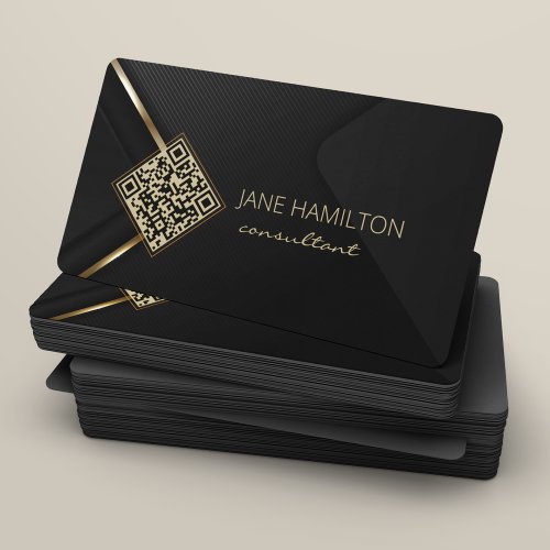 QR Code Modern Black Gold Business Card