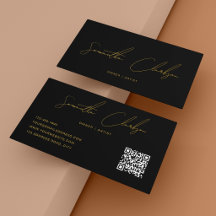QR Code Modern Black & Gold Handwritten Script