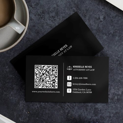QR Code Modern Black Logo Professional Business Card