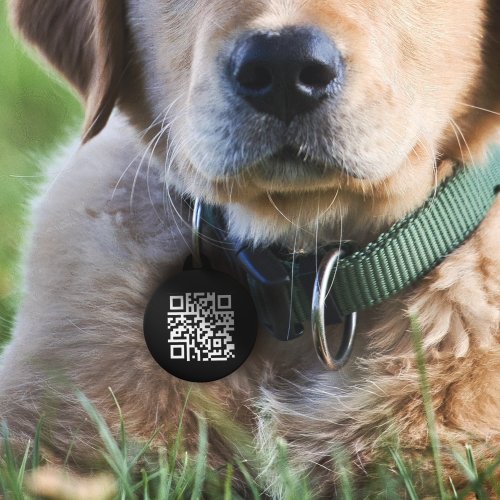 QR Code  Modern Black Scannable If Lost Pet ID Tag
