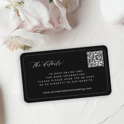 QR CODE modern black wedding website details Enclosure Card