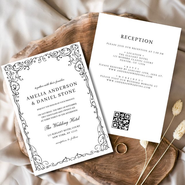 QR Code Modern Black & White Minimal Wedding Invitation (Creator Uploaded)