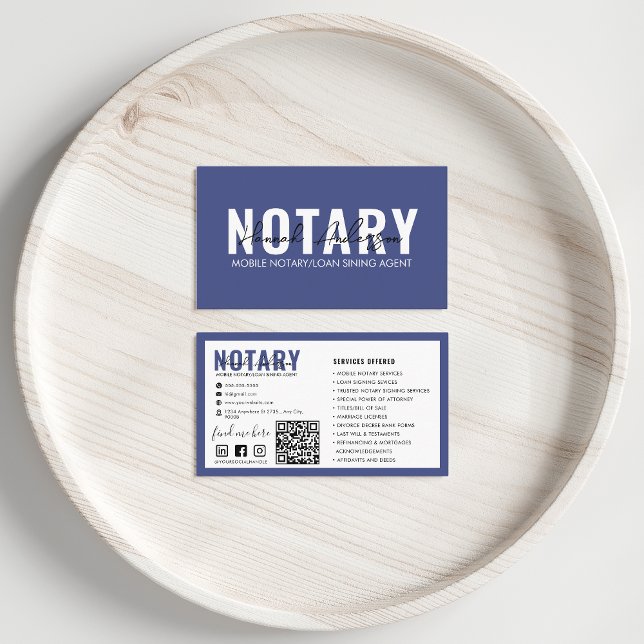 QR Code | Modern Blue Mobile Notary Public Business Card (Creator Uploaded)