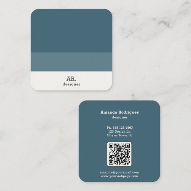 Qr Code Modern Blue Square Business Card  (Front/Back)