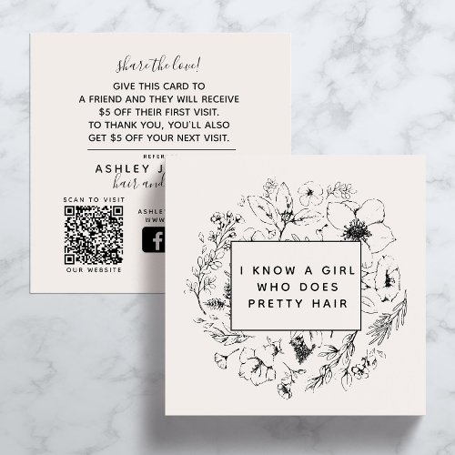 QR Code Modern Botanical Blush Black Referral Card