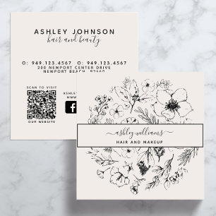 QR Code Modern Botanical Blush Black Social Media Square Business Card