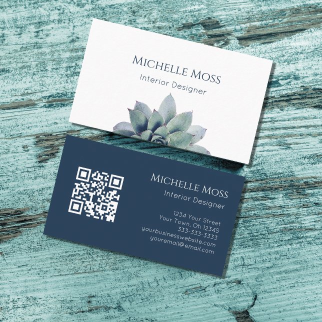 QR code Modern Botanical Greenery  Business Card (Creator Uploaded)