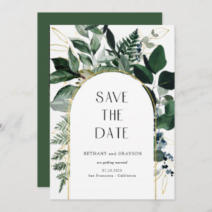 QR code, Modern Botanical Greenery garden wedding Save The Date