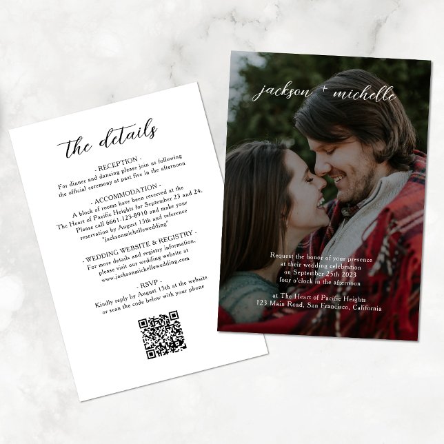 QR Code | Modern Budget Photo Script Wedding Invitation (Creator Uploaded)