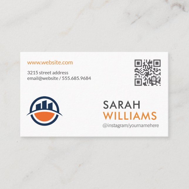 QR Code | Modern Building Logos | Corp Business Card (Front)