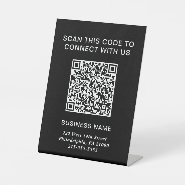 QR Code Modern Business Black Pedestal Sign (Front)