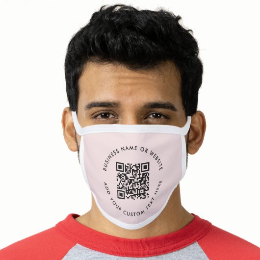 QR Code | Modern Business Blush Pink Round Face Mask (Worn Him)