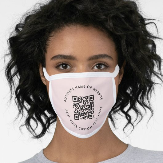 QR Code | Modern Business Blush Pink Round Face Mask (Worn Her)