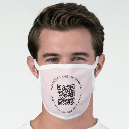 QR Code | Modern Business Blush Pink Round Face Mask (Worn Him)