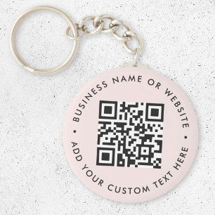 QR Code Modern Business Blush Pink Round Keychain