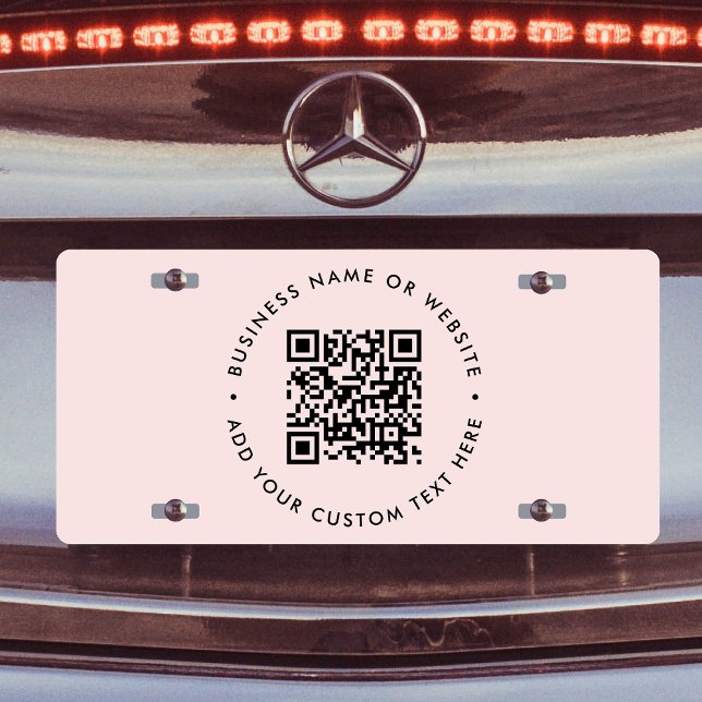 QR Code | Modern Business Blush Pink Round License Plate (Interactive editable QR code license plates to promote your business, products or services.)