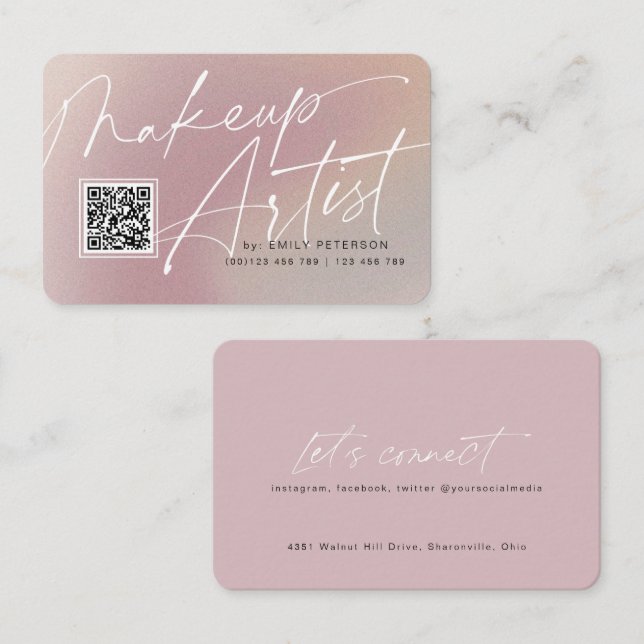 QR code modern business cards for makeup artist (Front/Back)