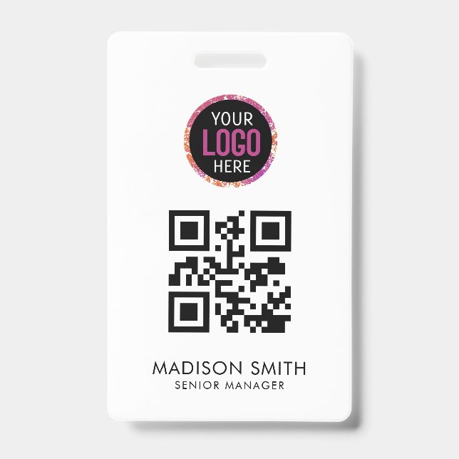 QR Code | Modern  Business Logo Event Badge (Front)